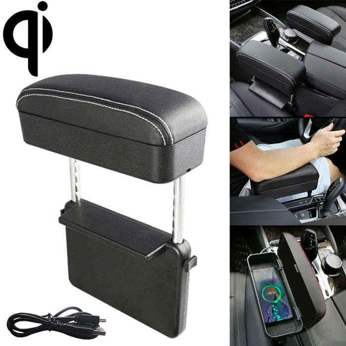 Universal Car Wireless Qi Standard Charger PU Leather Wrapped Armrest Box Cushion Car Armrest Box...