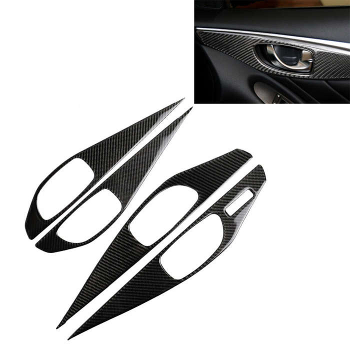 4 PCS Car Carbon Fiber Door Inner Handle Panel Decorative Sticker for Infiniti Q50 2014-2020, Lef...