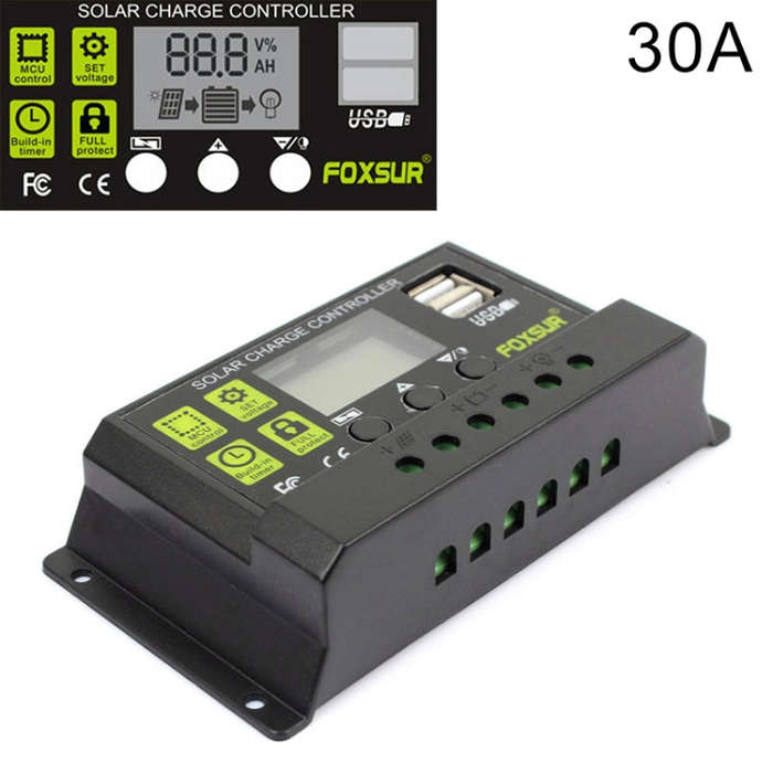 FOXSUR 30A Solar Charge Controller 12V / 24V Automatic Identification Controller, 30A