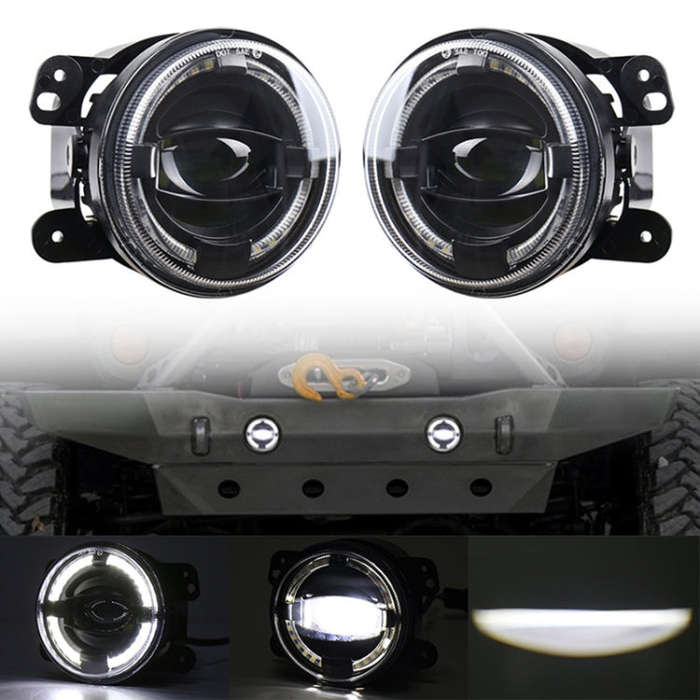 2 PCS 4 inch Car LED Angel Eyes Spotlight Modified Fog Lights for Jeep Wrangler / Dodge / Chrysle...