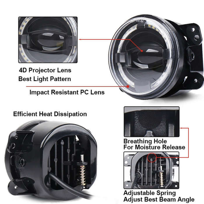2 PCS 4 inch Car LED Angel Eyes Spotlight Modified Fog Lights for Jeep Wrangler / Dodge / Chrysle...