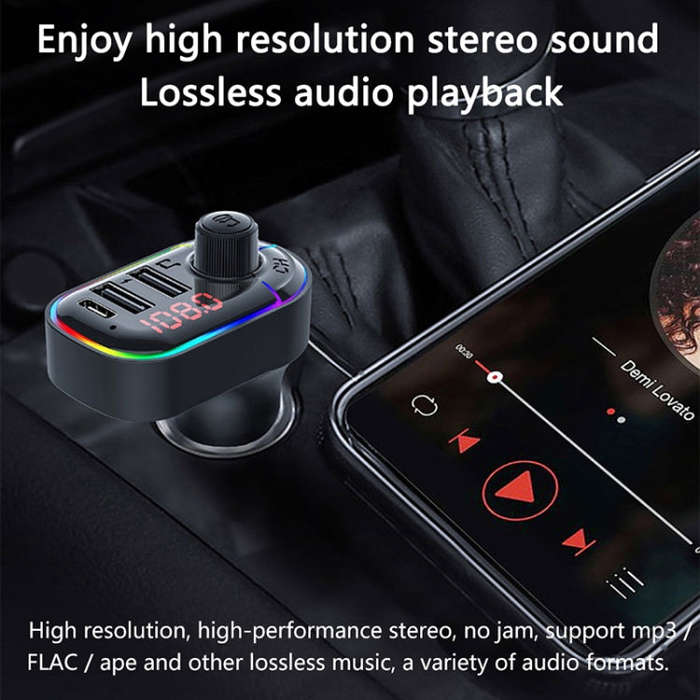 C12 Multifunctional Car Dual USB Charger Bluetooth FM Transmitter with Atmosphere Light, C12