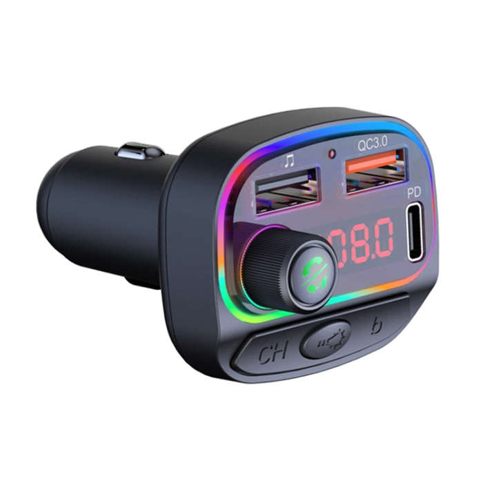 C14 Multifunctional Car Dual QC3.0+PD18W USB Charger Bluetooth FM Transmitter with Atmosphere Lig...