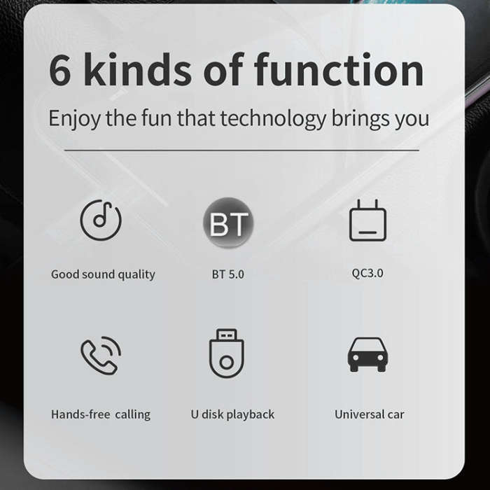 C14 Multifunctional Car Dual QC3.0+PD18W USB Charger Bluetooth FM Transmitter with Atmosphere Lig...