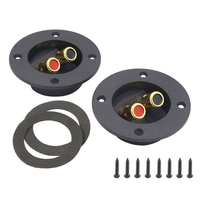 2 in 1 / Set Car Double Binding Round Gold Plate Push Spring Loaded Jacks Speaker Box, 2 in 1 / Set