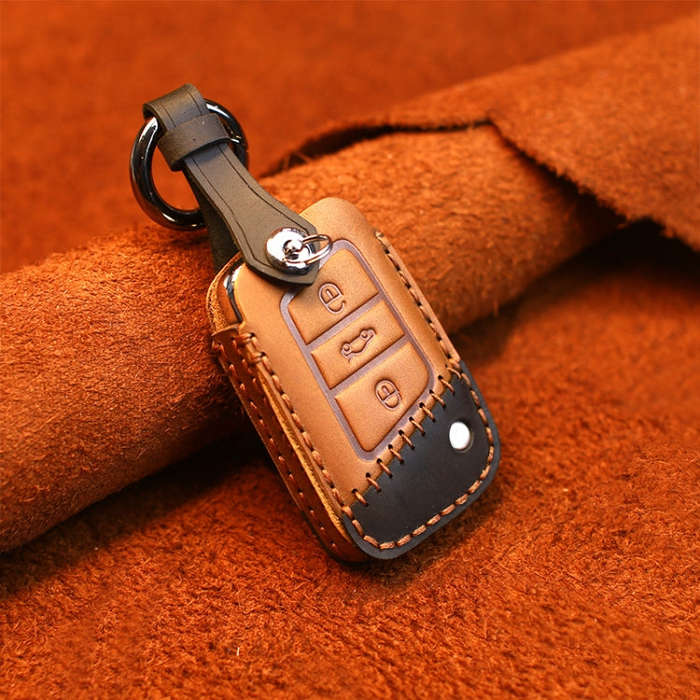 For Volkswagen Car Cowhide Leather Key Protective Cover Key Case, B Version, For Volkswagen, B Ve...