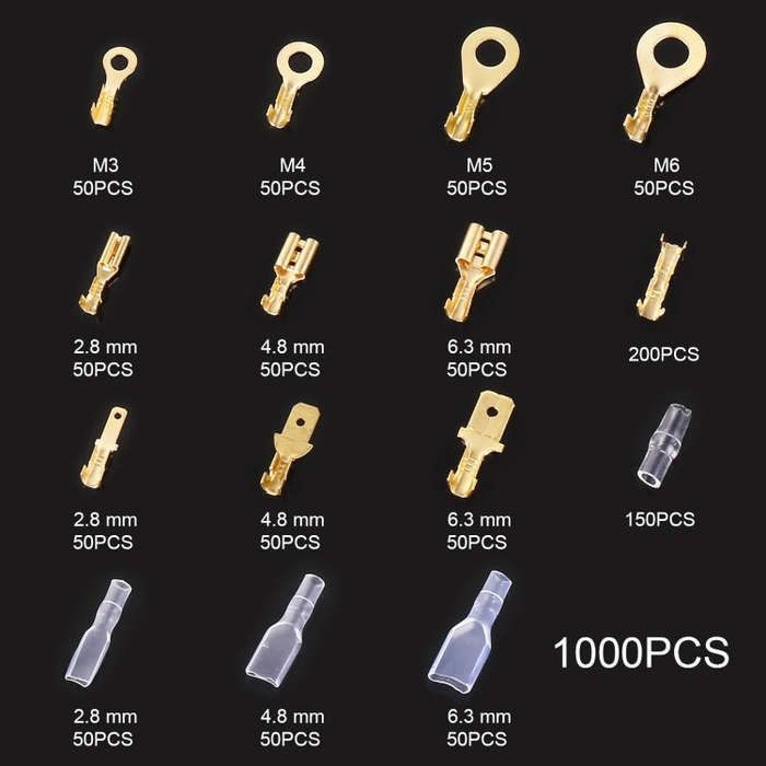 1000 in 1 Cable Spade Plug Connector DIY Terminal Connectors, 1000 in 1
