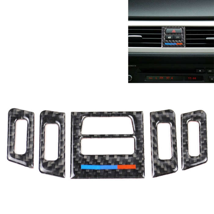 5 PCS Low Matching Carbon Fiber Car Air Outlet Decorative Sticker for BMW E90 / E92 / E93 2005-20...