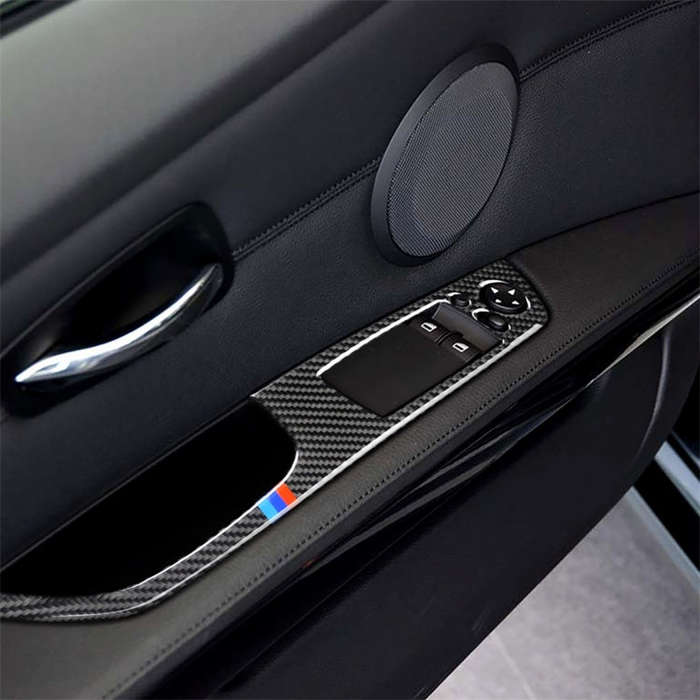 2 PCS Three Color Carbon Fiber Car Left Driving Lifting Panel Decorative Sticker for BMW E92 2005...