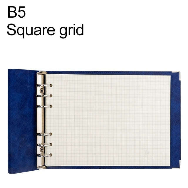 B5 Faux Leather Loose-leaf Grid Notebook, Checkered Core, Blank Inner Core, Cornell Horizontal Wi...