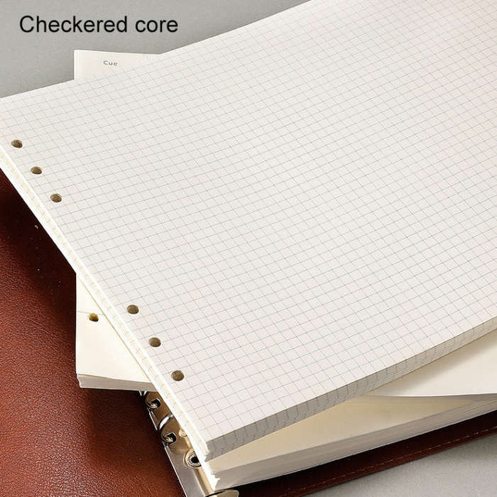 B5 Faux Leather Loose-leaf Grid Notebook, Checkered Core, Blank Inner Core, Cornell Horizontal Wi...