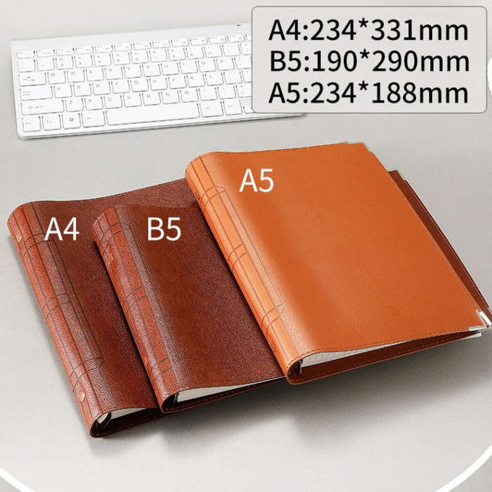 B5 Faux Leather Loose-leaf Grid Notebook, Checkered Core, Blank Inner Core, Cornell Horizontal Wi...