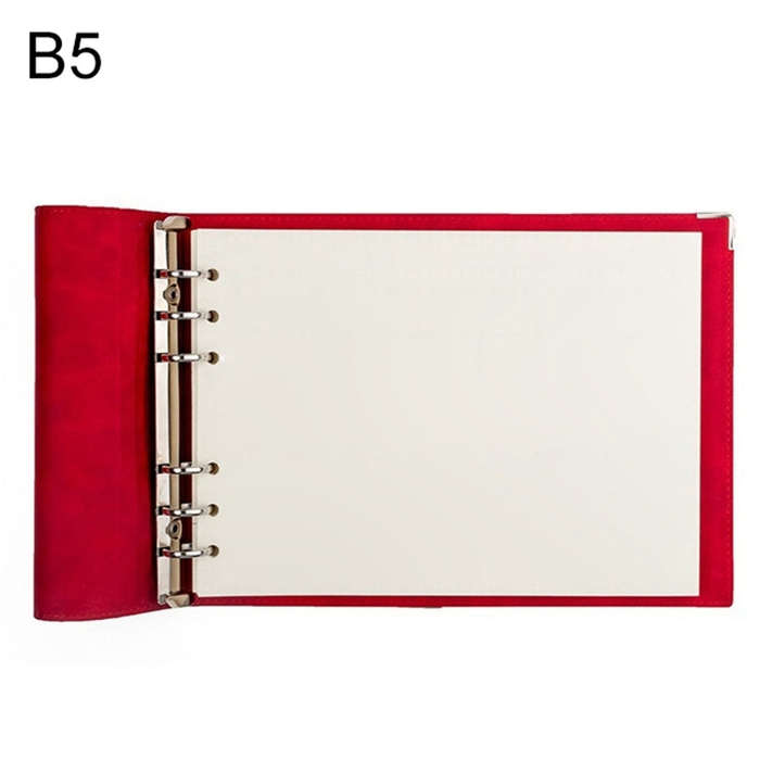 B5 Faux Leather Loose-leaf Grid Notebook, Checkered Core, Blank Inner Core, Cornell Horizontal Wi...