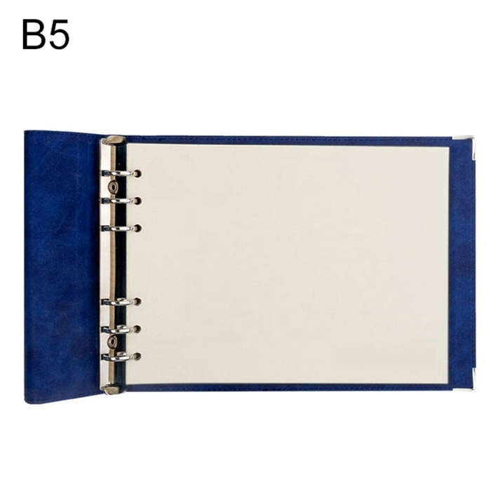 B5 Faux Leather Loose-leaf Grid Notebook, Checkered Core, Blank Inner Core, Cornell Horizontal Wi...