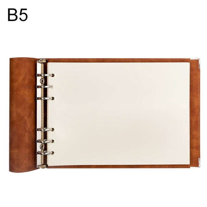 B5 Faux Leather Loose-leaf Grid Notebook, Checkered Core, Blank Inner Core, Cornell Horizontal Wi...