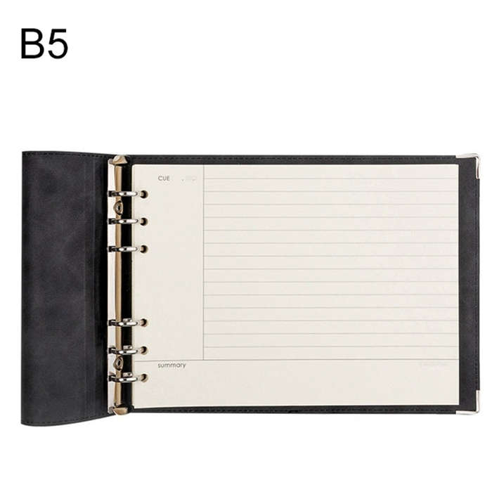 B5 Faux Leather Loose-leaf Grid Notebook, Checkered Core, Blank Inner Core, Cornell Horizontal Wi...