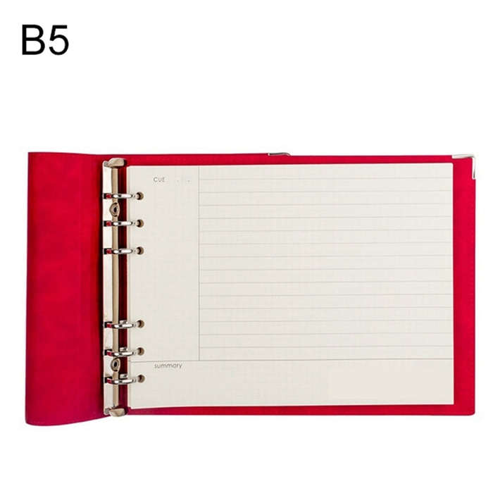 B5 Faux Leather Loose-leaf Grid Notebook, Checkered Core, Blank Inner Core, Cornell Horizontal Wi...
