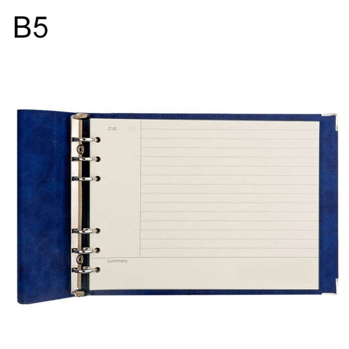 B5 Faux Leather Loose-leaf Grid Notebook, Checkered Core, Blank Inner Core, Cornell Horizontal Wi...