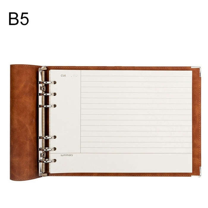 B5 Faux Leather Loose-leaf Grid Notebook, Checkered Core, Blank Inner Core, Cornell Horizontal Wi...