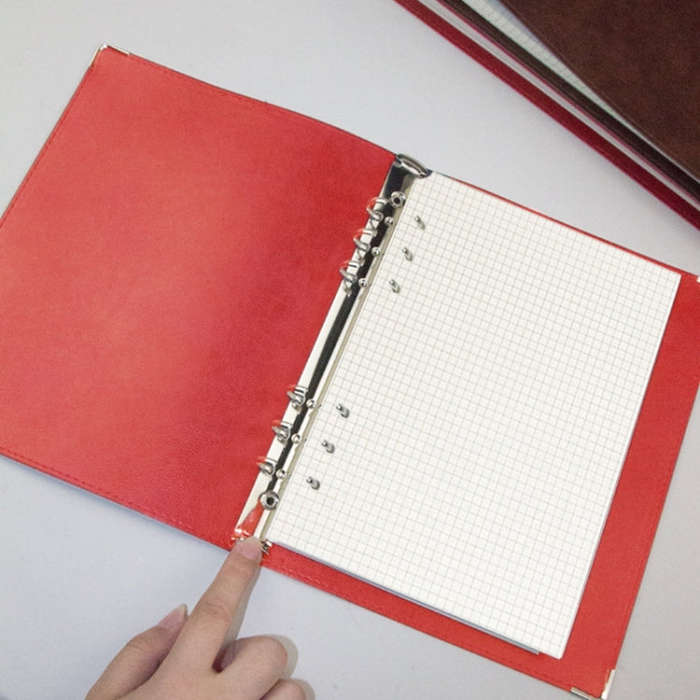 A5 Faux Leather Loose-leaf Grid Notebook, Checkered Core, Blank Inner Core, Cornell Horizontal Wi...