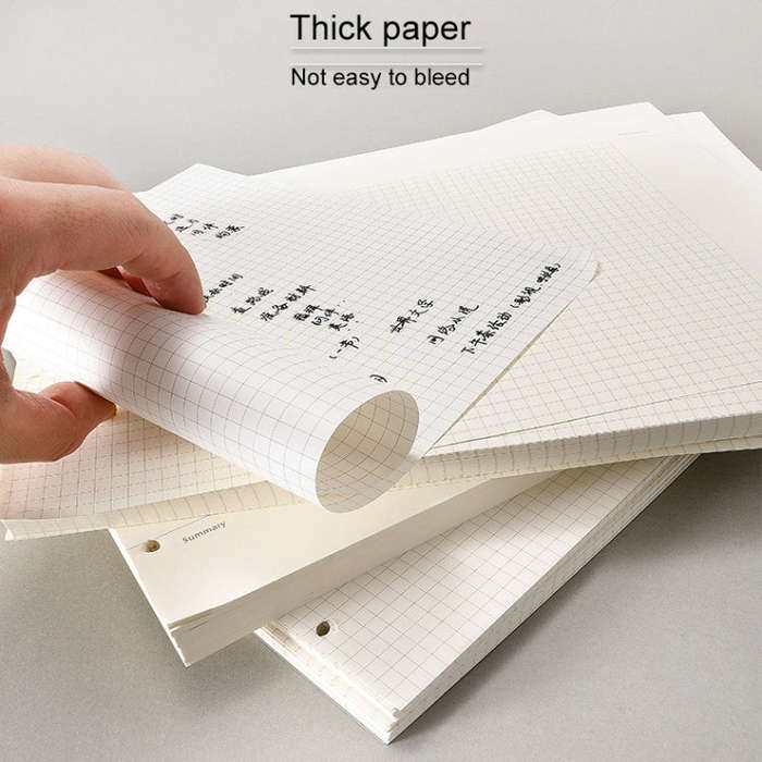 A5 Faux Leather Loose-leaf Grid Notebook, Checkered Core, Blank Inner Core, Cornell Horizontal Wi...
