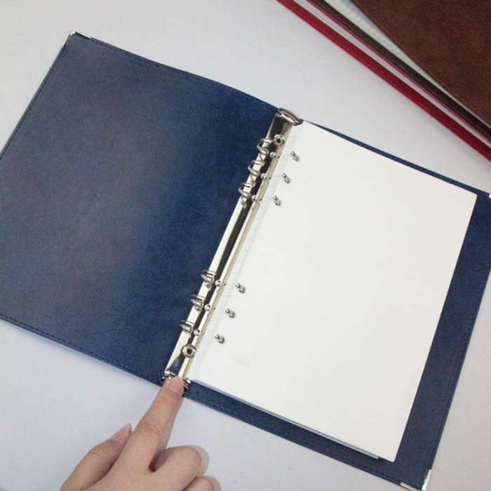 A5 Faux Leather Loose-leaf Grid Notebook, Checkered Core, Blank Inner Core, Cornell Horizontal Wi...