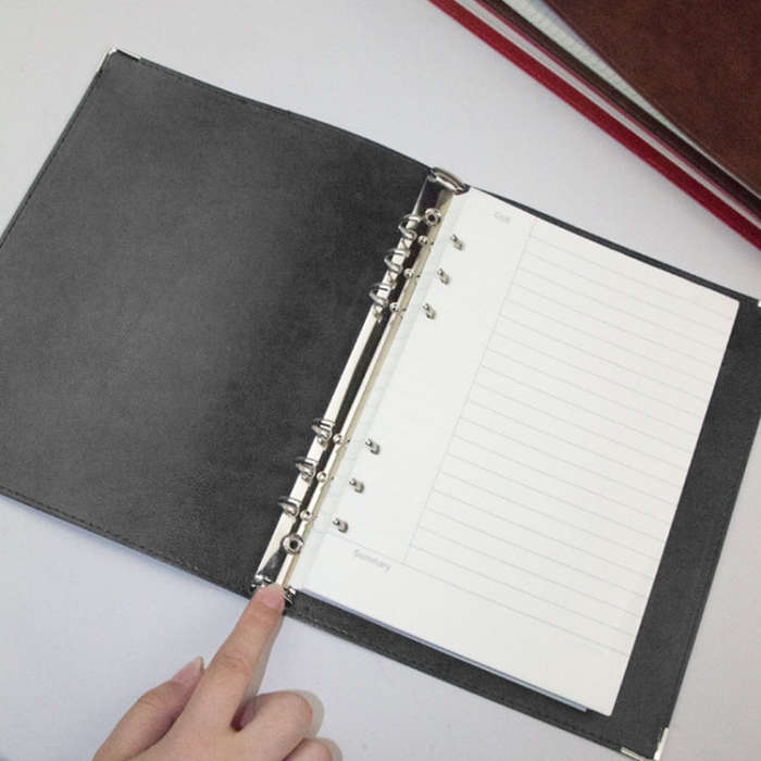 A5 Faux Leather Loose-leaf Grid Notebook, Checkered Core, Blank Inner Core, Cornell Horizontal Wi...