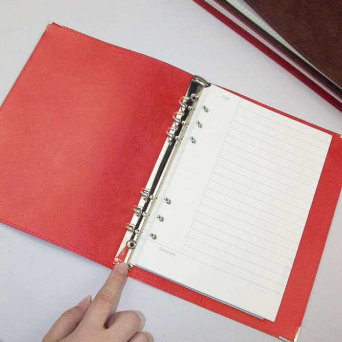 A5 Faux Leather Loose-leaf Grid Notebook, Checkered Core, Blank Inner Core, Cornell Horizontal Wi...