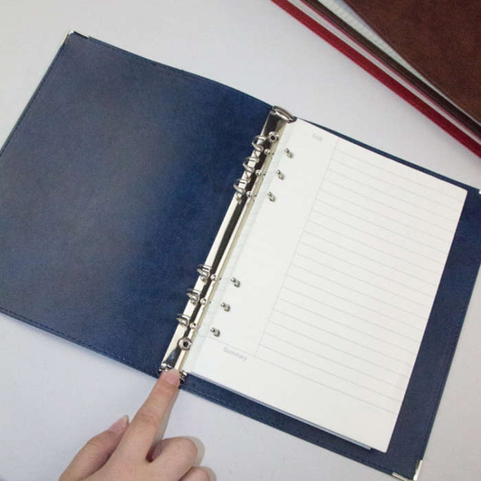 A5 Faux Leather Loose-leaf Grid Notebook, Checkered Core, Blank Inner Core, Cornell Horizontal Wi...