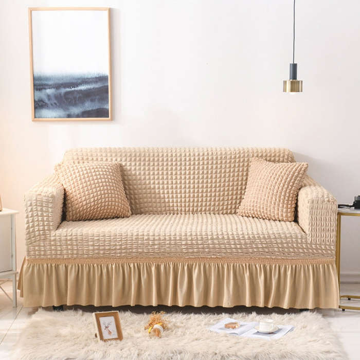 Living Room Stretch Full Coverage Skirt Style Sofa Cover, Size: Double M 145-185cm