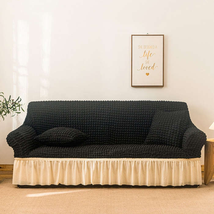Living Room Stretch Full Coverage Skirt Style Sofa Cover, Size: Double M 145-185cm