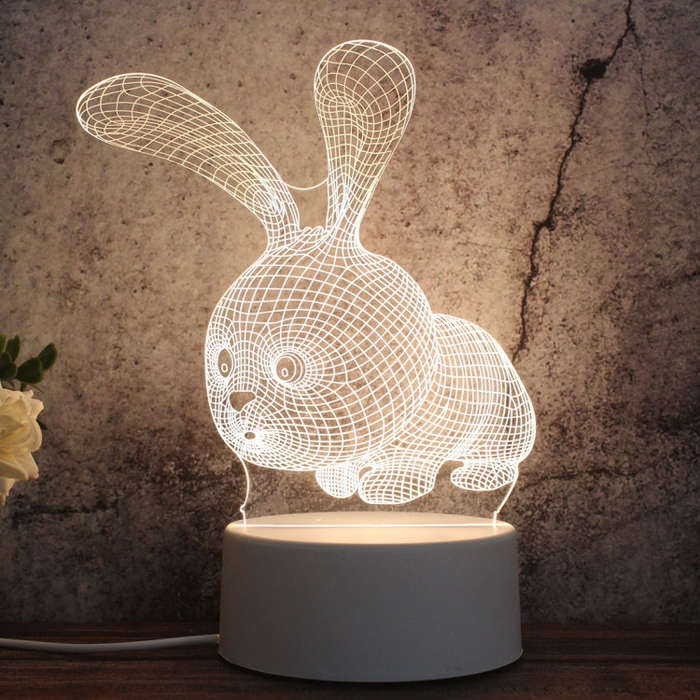White Base Creative 3D Tricolor LED Decorative Night Light, Button Plug Version