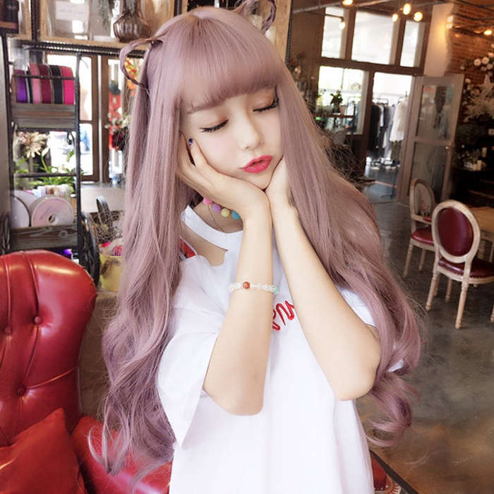 Air Bangs Fluffy Long Curly Hair Wig Rose Net Headgear for Women
