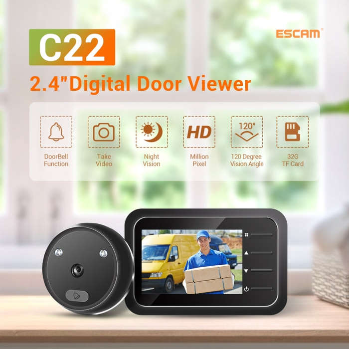 ESCAM C22 2.4 inch Screen Digital Door Viewer, Support Night Vision, TF Card, Take Photos and Vid...
