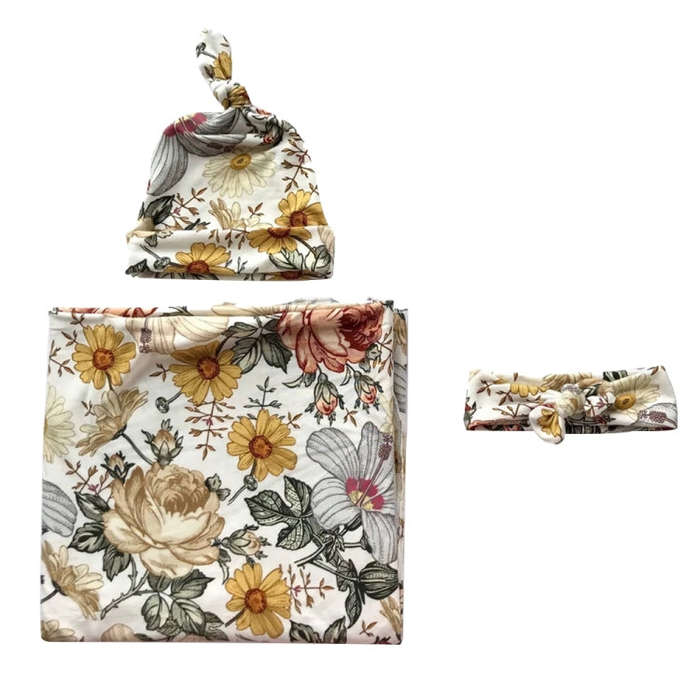 Newborn Baby Three-piece Swaddling Scarf  Cap Headband