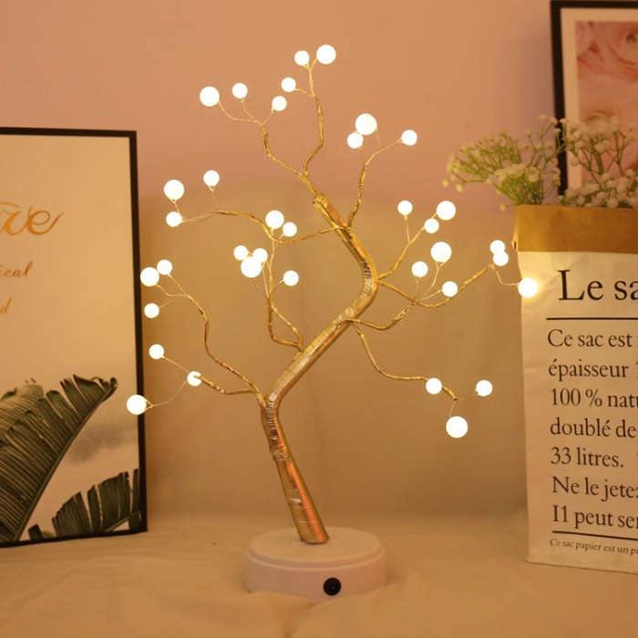 36 LEDs Pearl Tree Copper Wire Table Lamp Creative Decoration Touch Control Night Light (Warm Whi...
