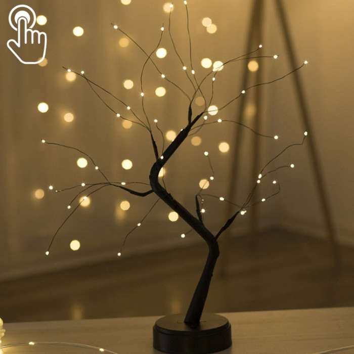 36 LEDs Pearl Tree Copper Wire Table Lamp Creative Decoration Touch Control Night Light (Warm Whi...