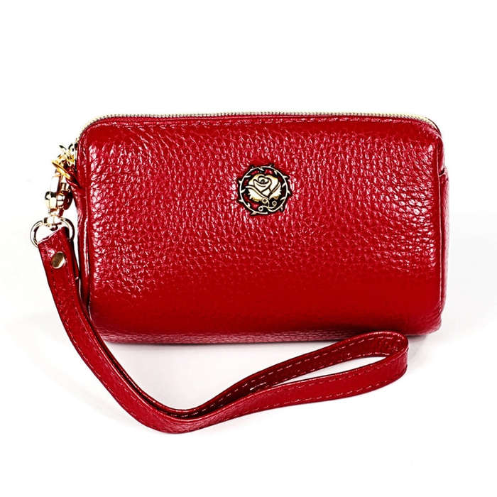 2033 Lady Portable Zipper Leather Wallet Purse Small Cosmetic Bag with Lanyard