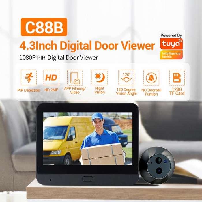 ESCAM C88 4.3 inch 1080P PIR Digital Door Viewer WiFi Video Doorbell Support Night Vision, Two-wa...