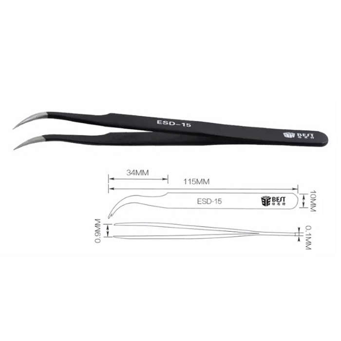 BEST BST-15 Precision Anti-static ESD Stainless Steel Tweezers