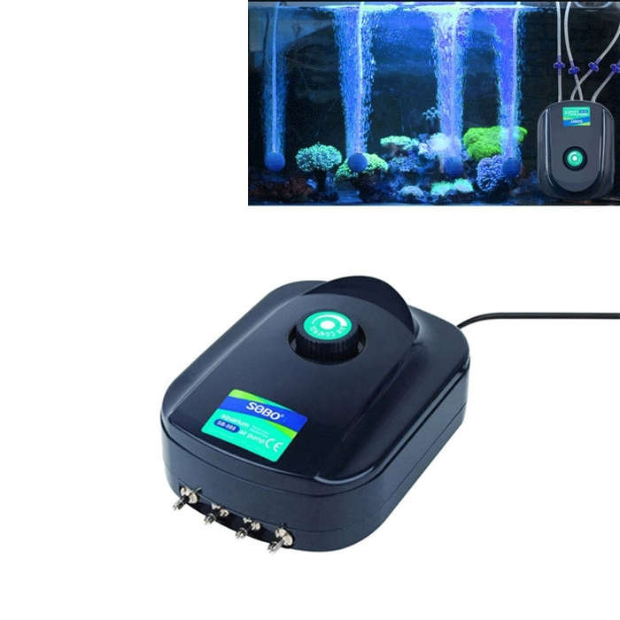 SOBO SB-988 12W 4 Outlets Adjustable Flow Silent Aquarium Air Pump Fish Tank Oxygen Air Pump, SOB...