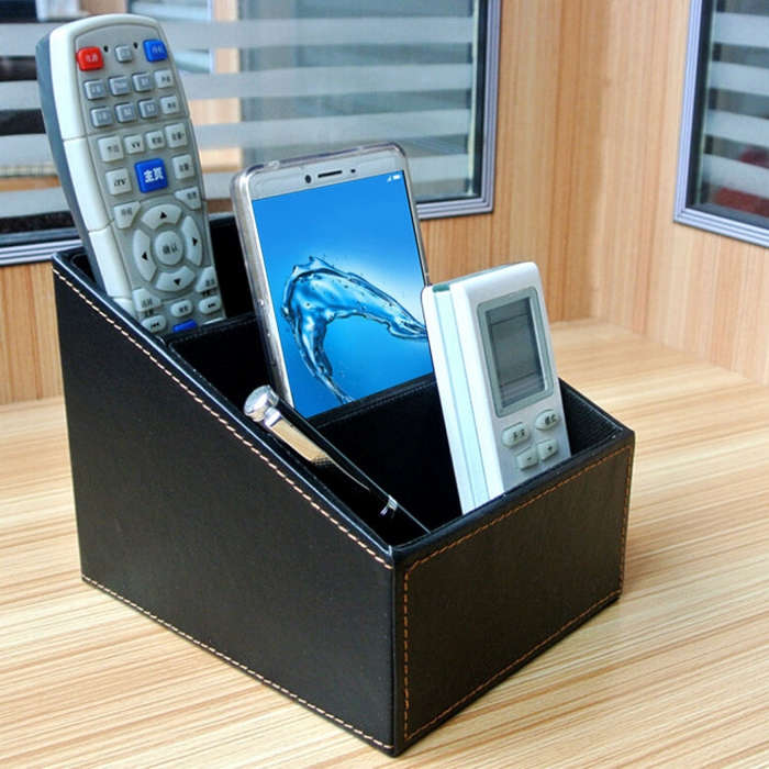 PU Leather Three Grid Desktop Organizer Box Remote Controllers Storage Box Case Sundries Box, HC1...