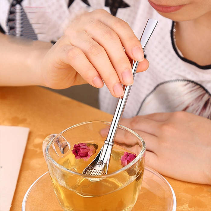 Stainless Steel Tea Leaf Filtered Drinking Straw Herb Tea Filter Tea Strainer Juice Cafe Coffee S...