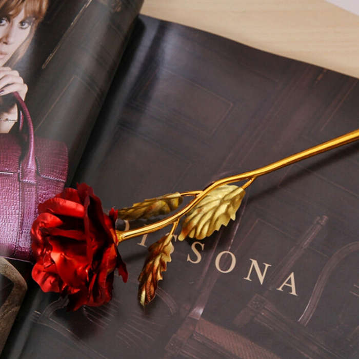 24K Golden Foil Plated Decoration Rose Artificial Flower, Random Color Delivery, 24K Golden Foil ...
