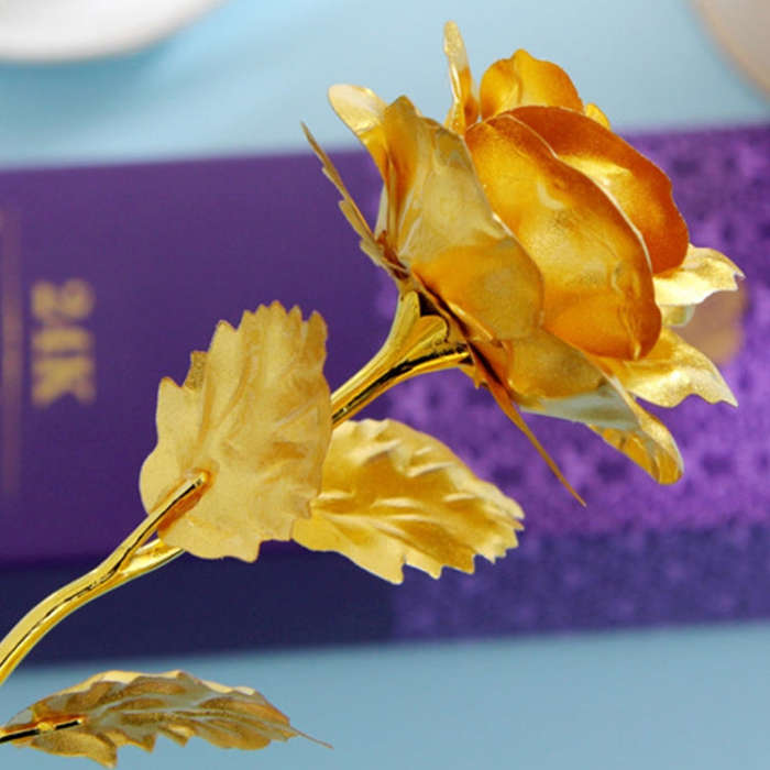 24K Golden Foil Plated Decoration Rose Artificial Flower, Random Color Delivery, 24K Golden Foil ...