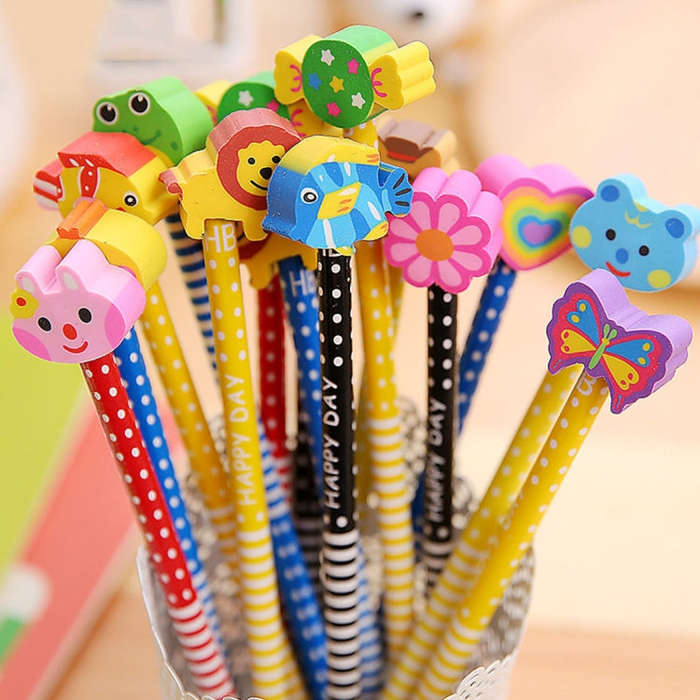 10pcs Creative Stationery Cartoon Animals Series Wooden HB Pencil with Eraser Children Pencils Fo...