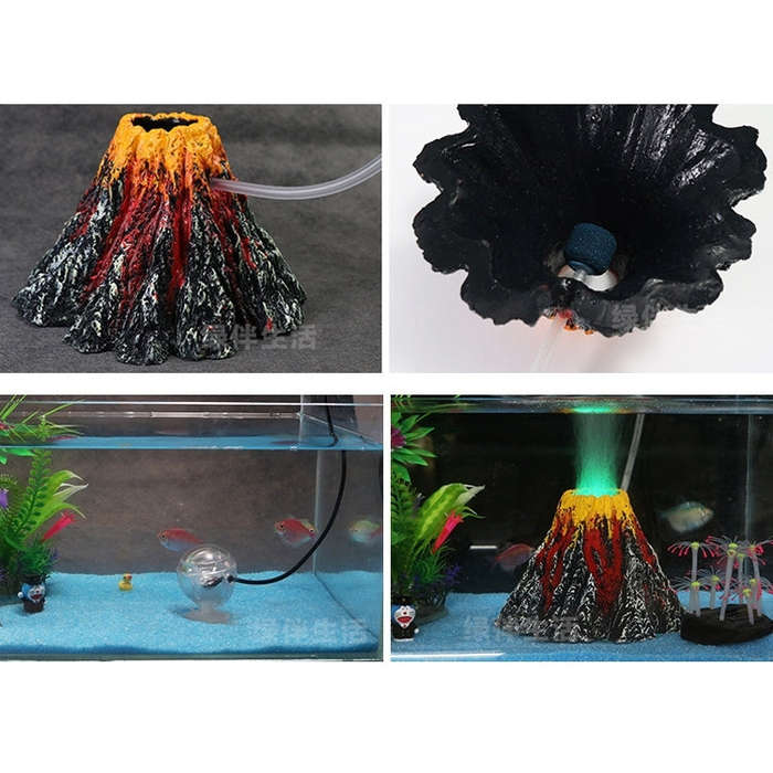 Artificial Tree Plant Grass Fish Tank Decoration Volcano Rock Landscape, Creative Rockery Resin O...