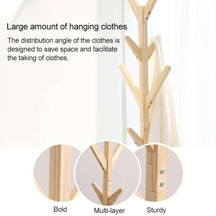 Creative Tree-shaped Solid Wood Floor Hatstand Clothes Hanging Rack,Size: 175x45x45cm, 175x45x45c...
