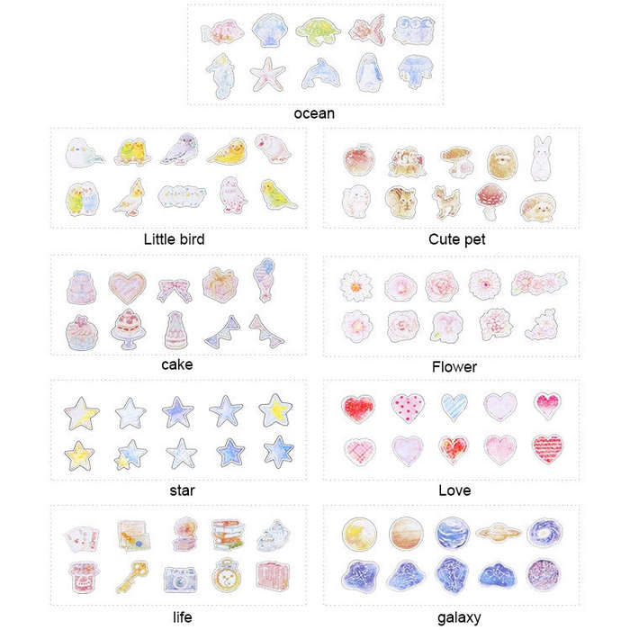 10 Packs Creative Waterproof PVC Sticker DIY Album Diary Watercolor Decorative Sticker, Random De...