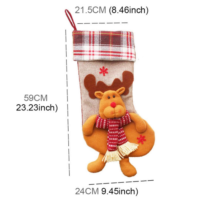 Christmas Ornament Decoration Lattice Cloth Christmas Stocking Gift Bag Pendant, Elk, Snowman, Santa